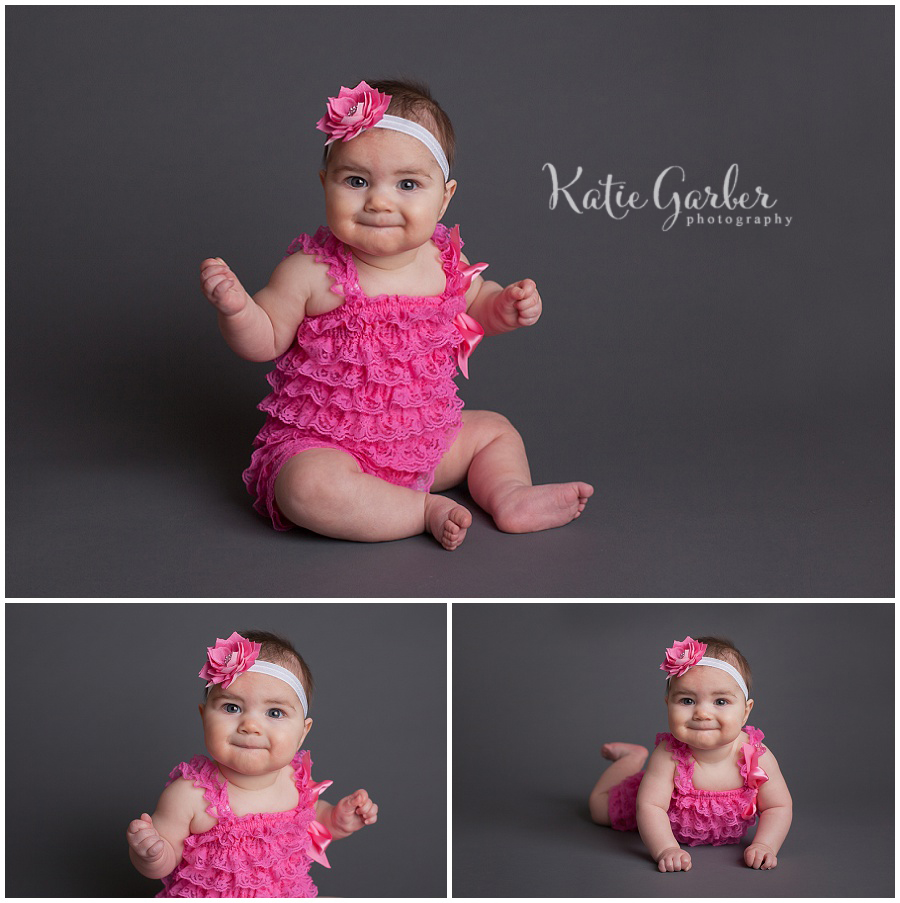 six month old baby girl pink pettiromper thunder gray seamless williamsport pa photographer